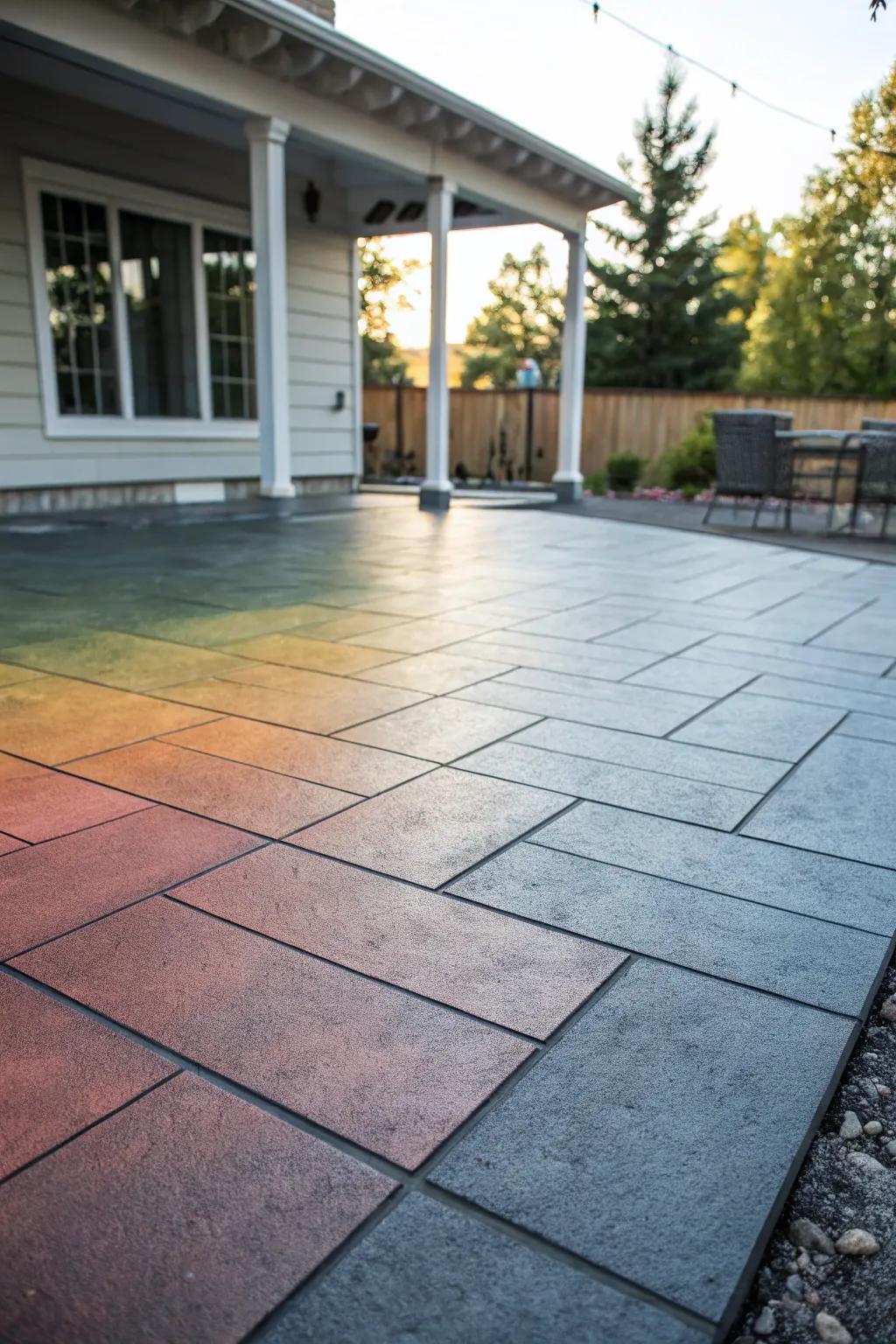 A gradual design that imparts extent and sophistication to the patio.