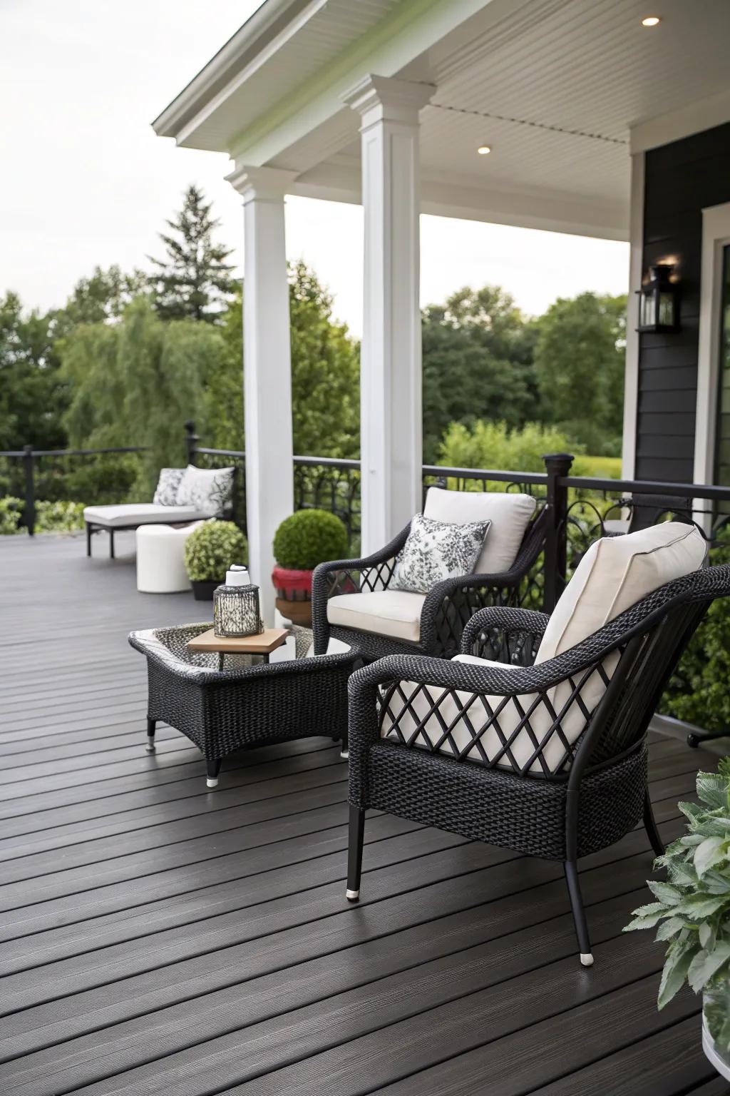 An elegant black and white deck, offering a timeless and sophisticated look.