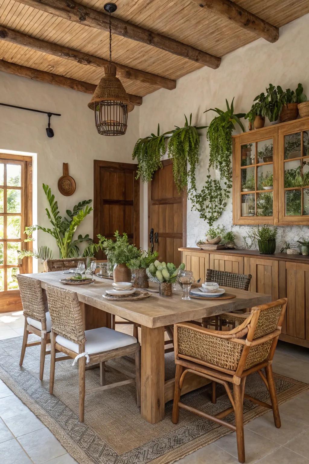 Earthy tones create a natural vibe in your dining space.
