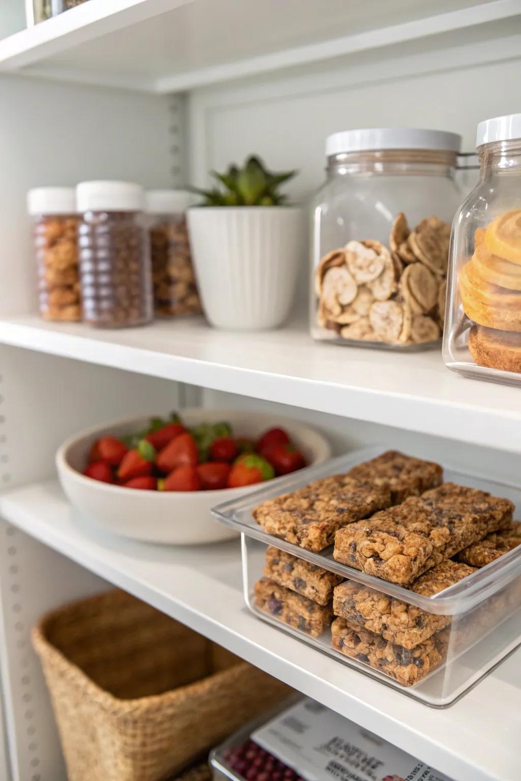 A simple food storage presents a pristine and serene snack conservation solution.