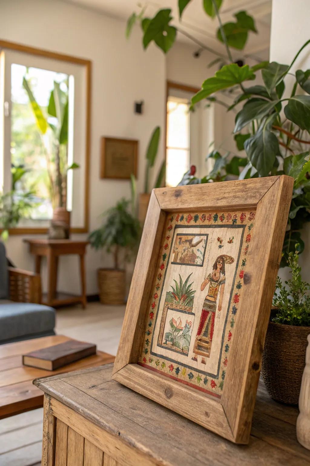 Upcycled wood frames offer a sustainable choice.