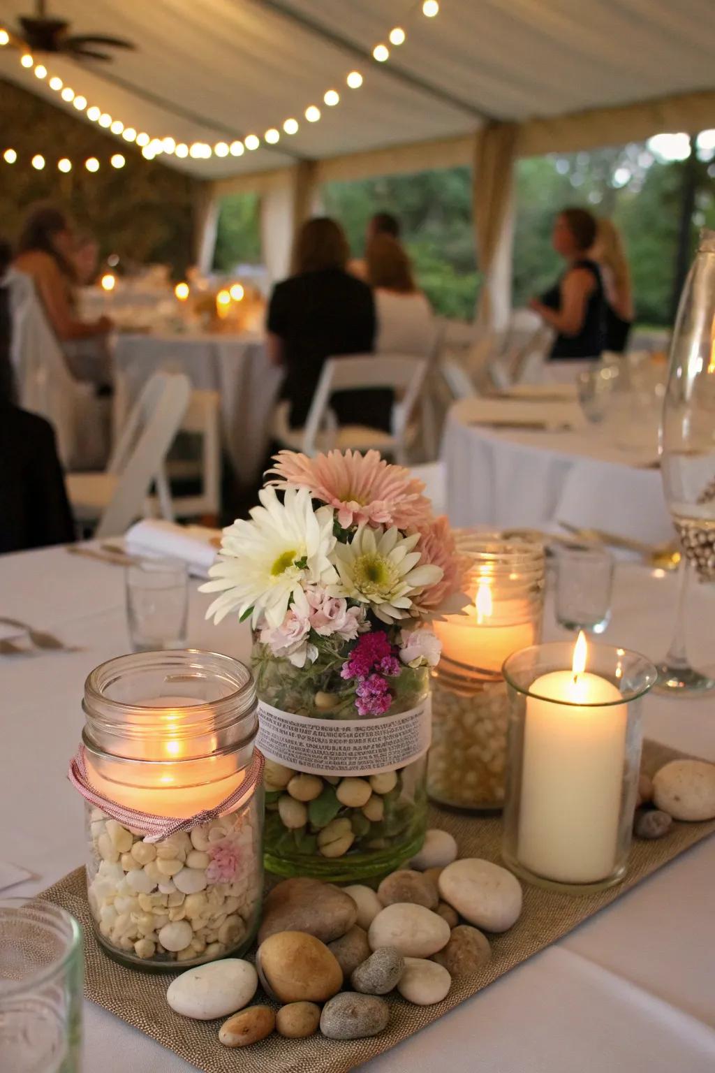 Bespoke centerpieces mirroring the party's unique character.