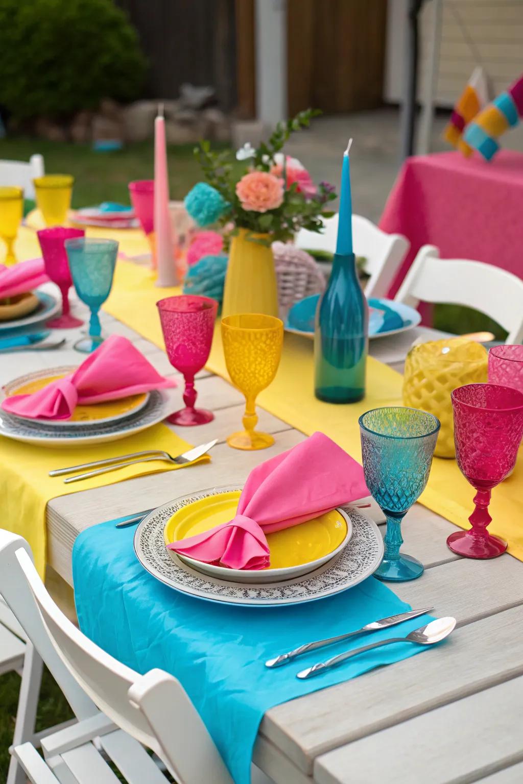 Bold colors injecting a lively element into the party table