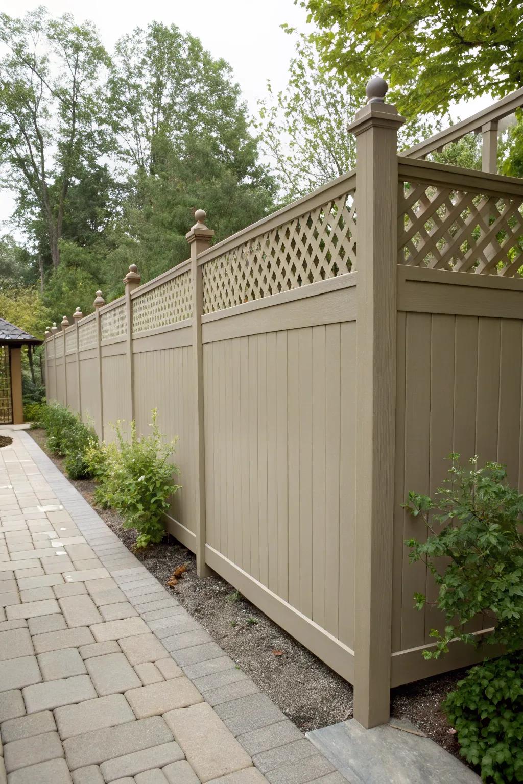 Lattice tops add decorative detail to fences.