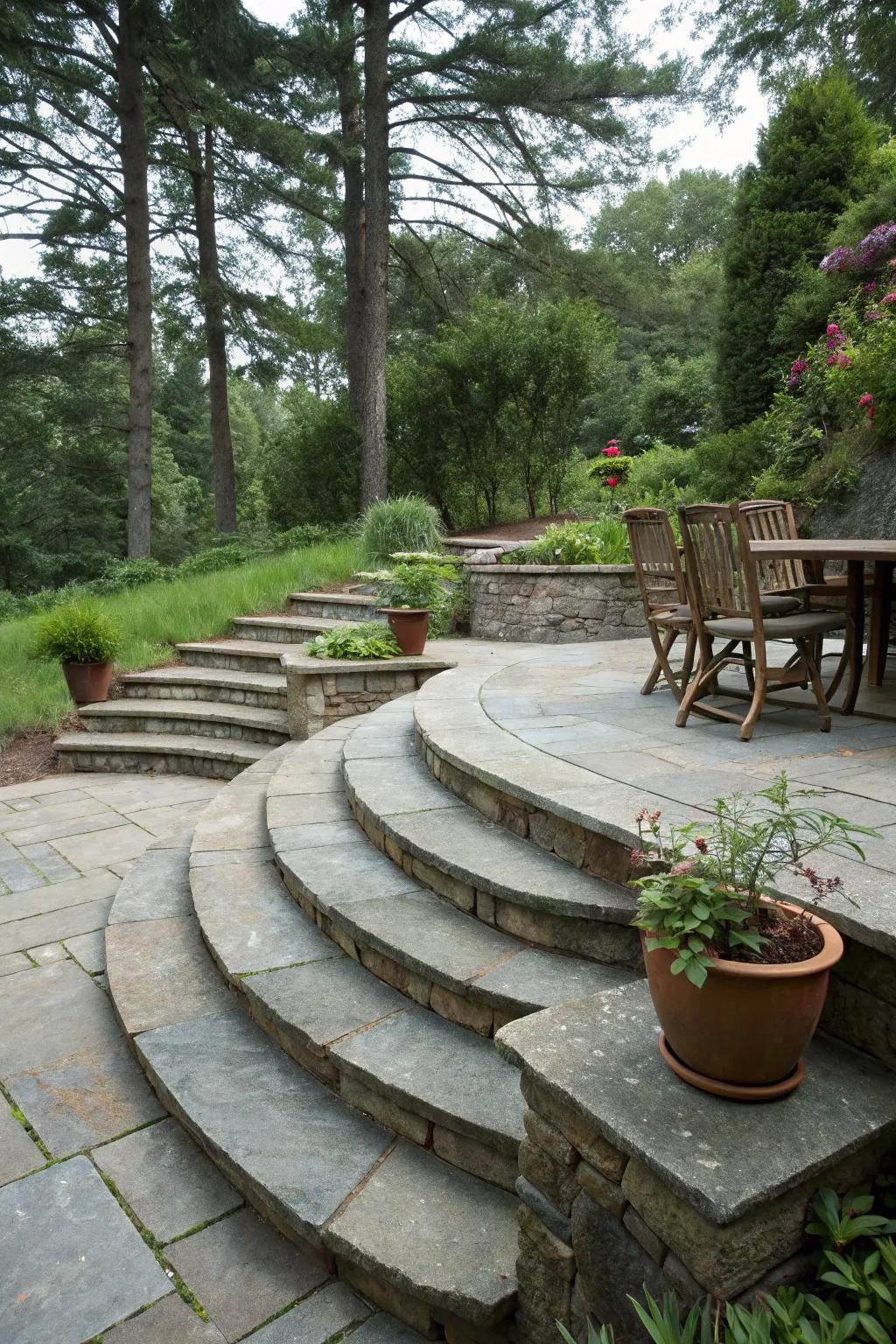 Twisting treads provide a stylish flair.