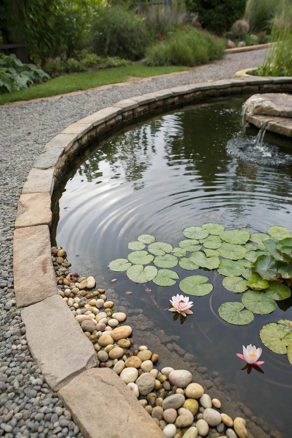 A serene water feature enhanced by natural beauty.