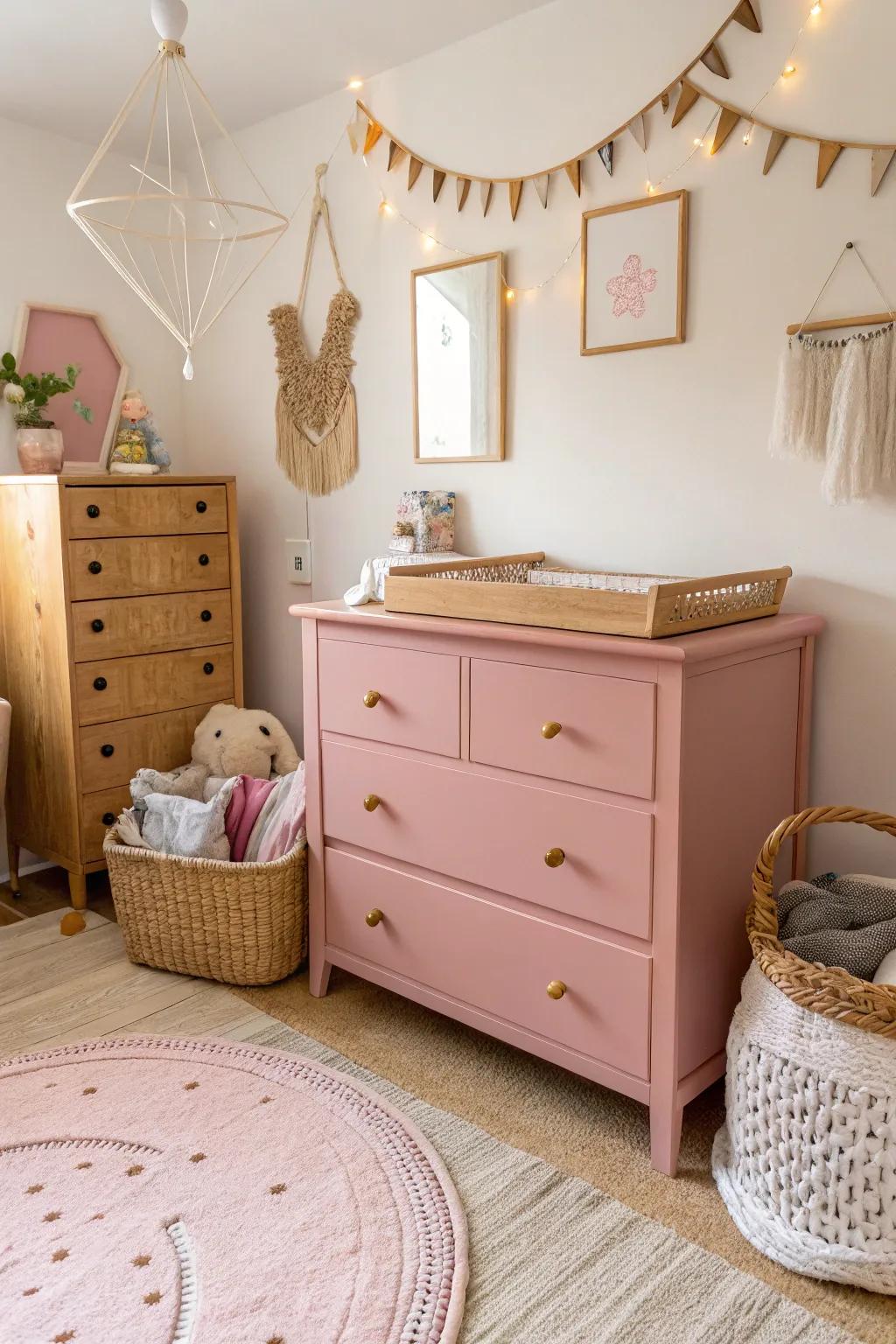 Vintage-inspired furniture contributes elegance and charm.