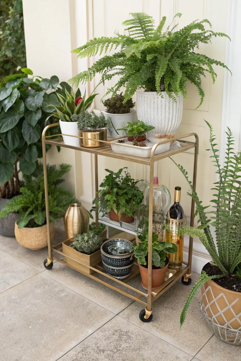 Craft a chic, mobile plant display with a bar cart.