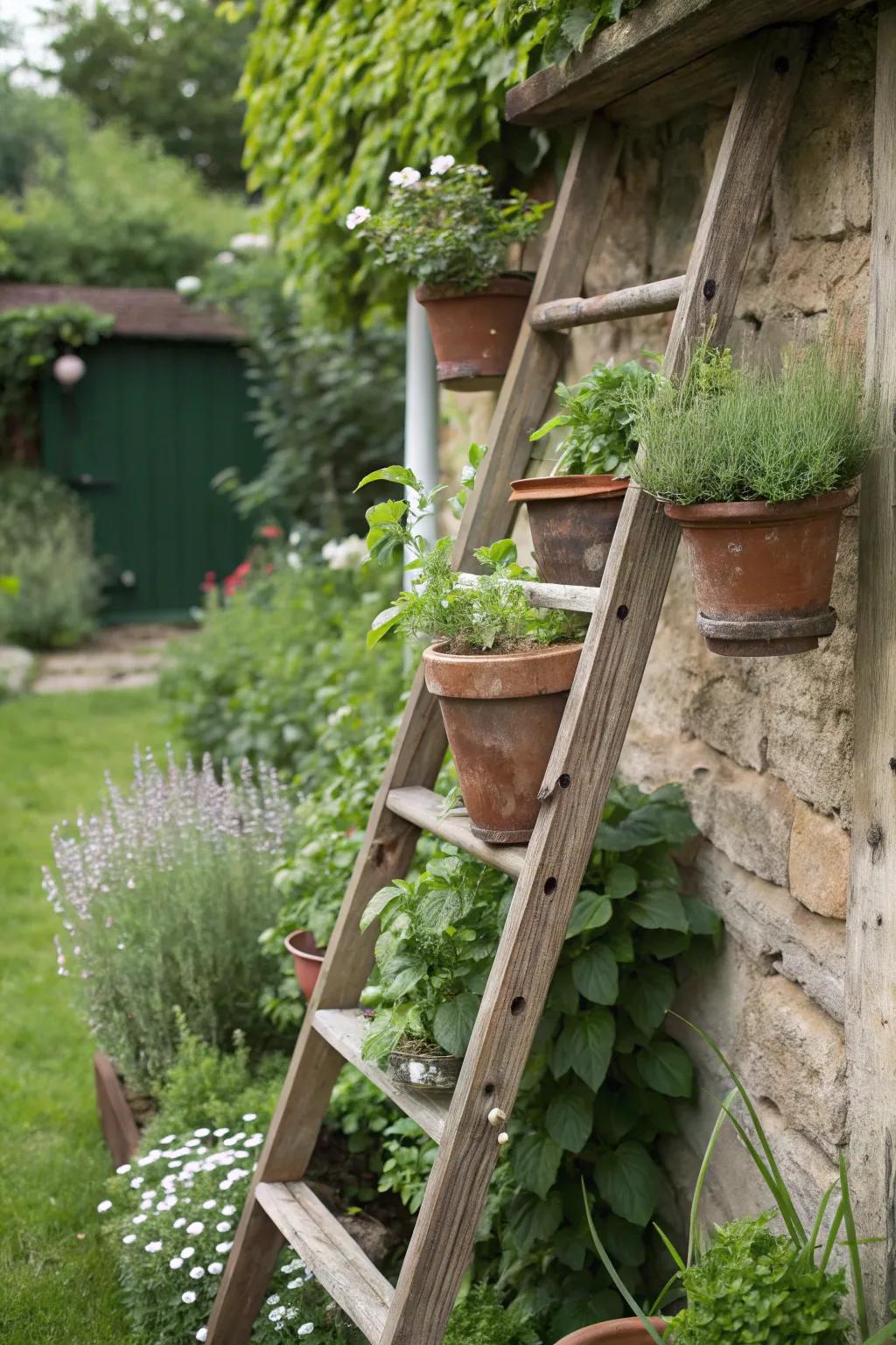 Place herbs close by through the use of a ladder display.