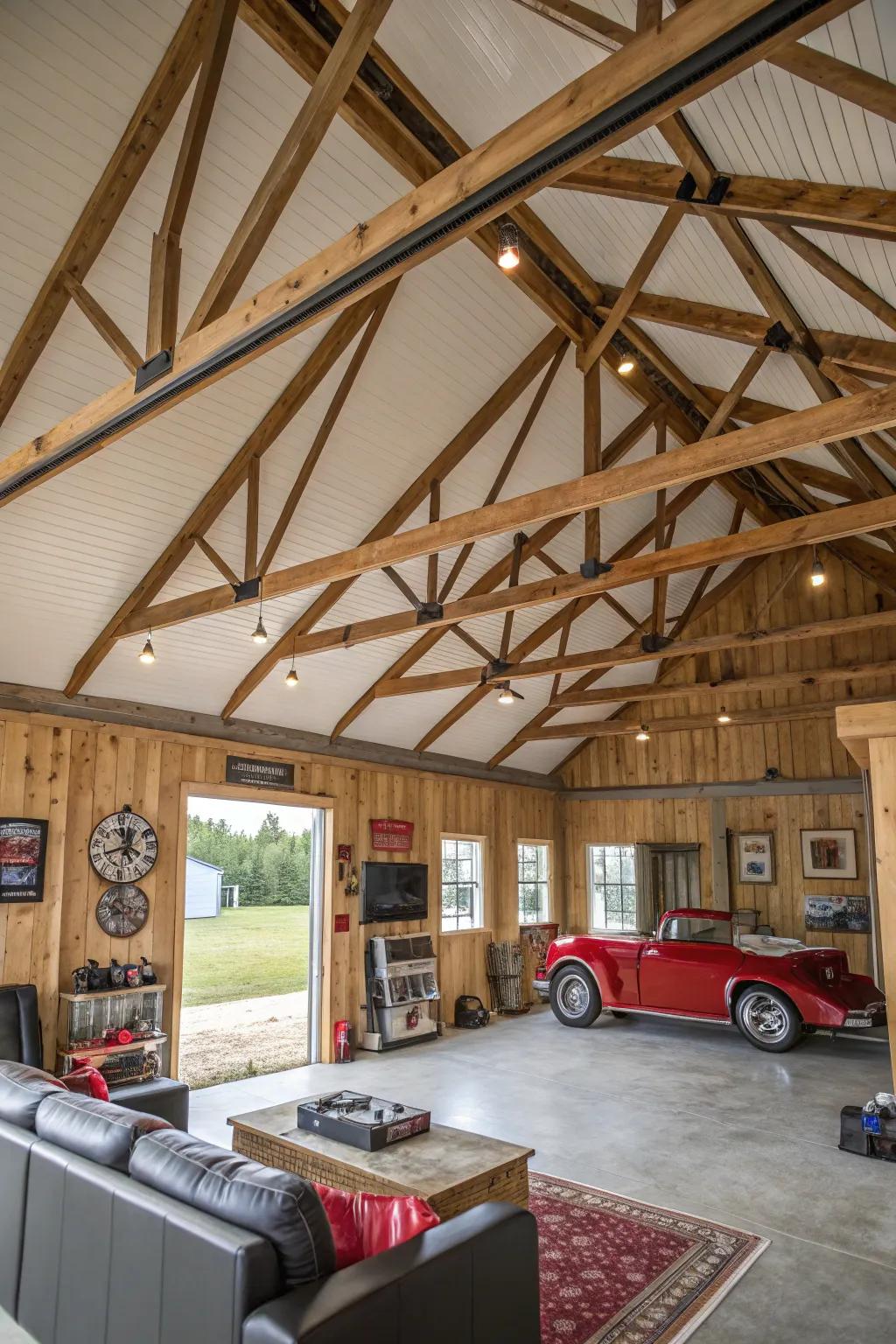 Distinct ceiling details introduce personality to your man cave.