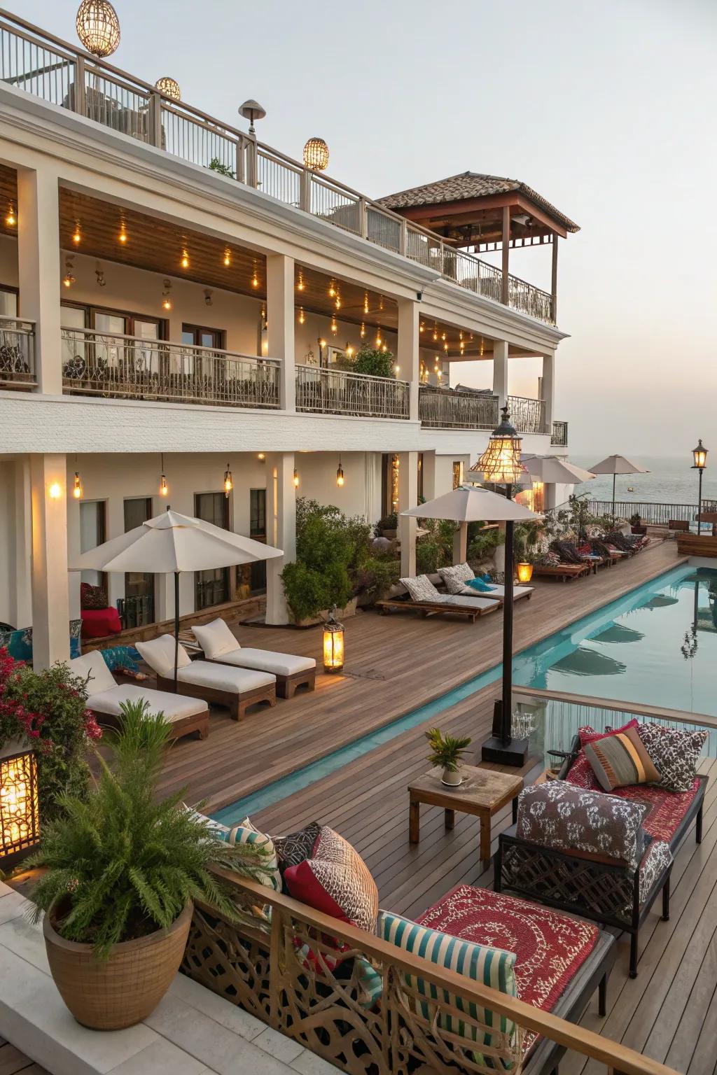 Elevated decking adds dimension and maximizes space around your pool.