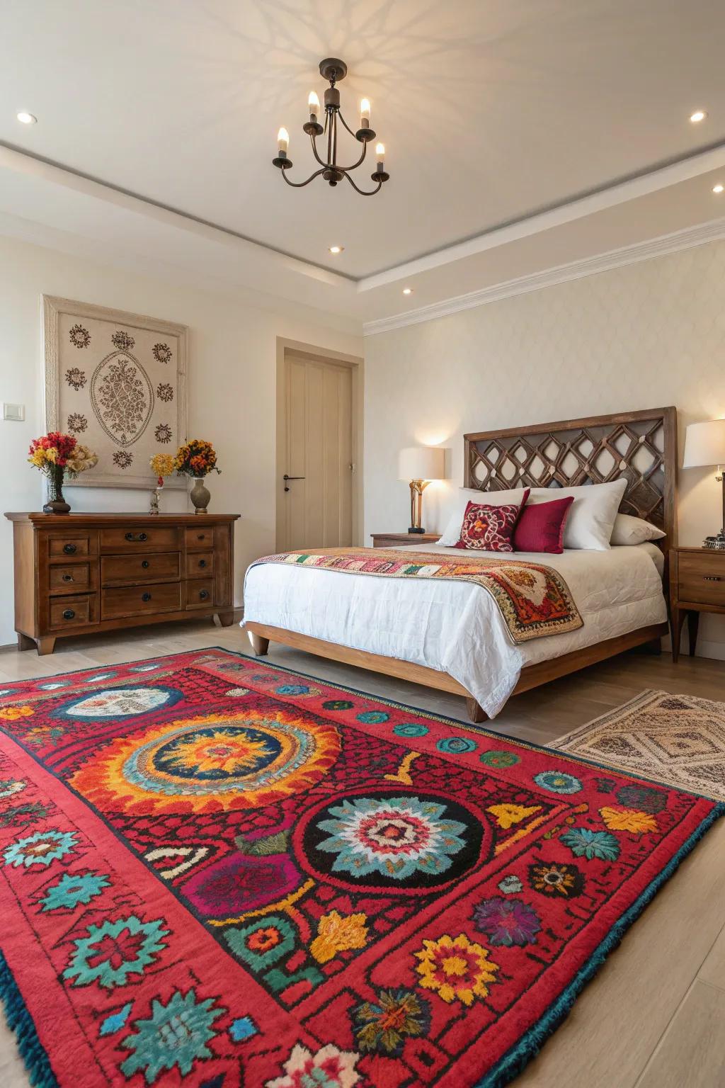 A striking rug is a key element in design.