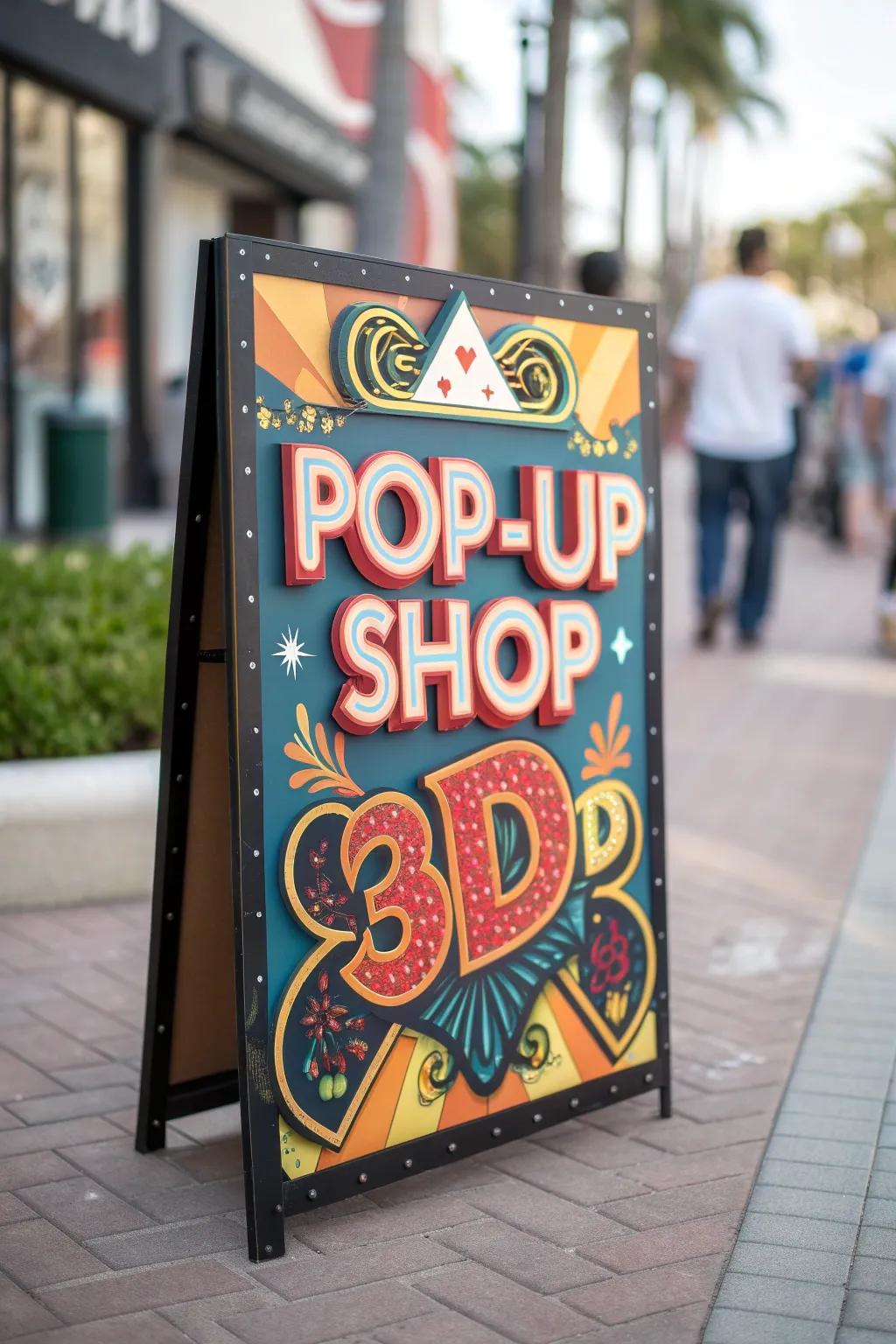 3D parts on a sign creating an engaging and interactive visual experience.