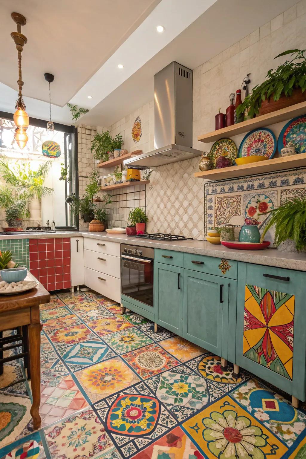 Mosaic pieces introduce vibrant hue and persona to cooking area spaces.