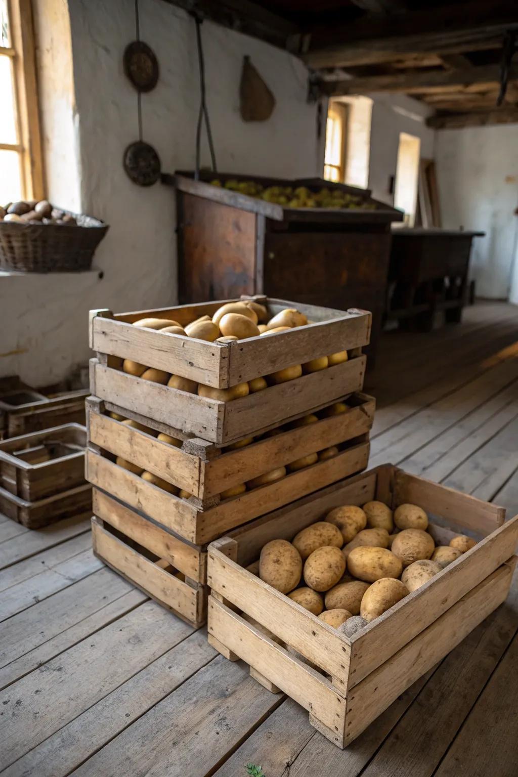 Timber boxes add rustic charm to your spud stash.
