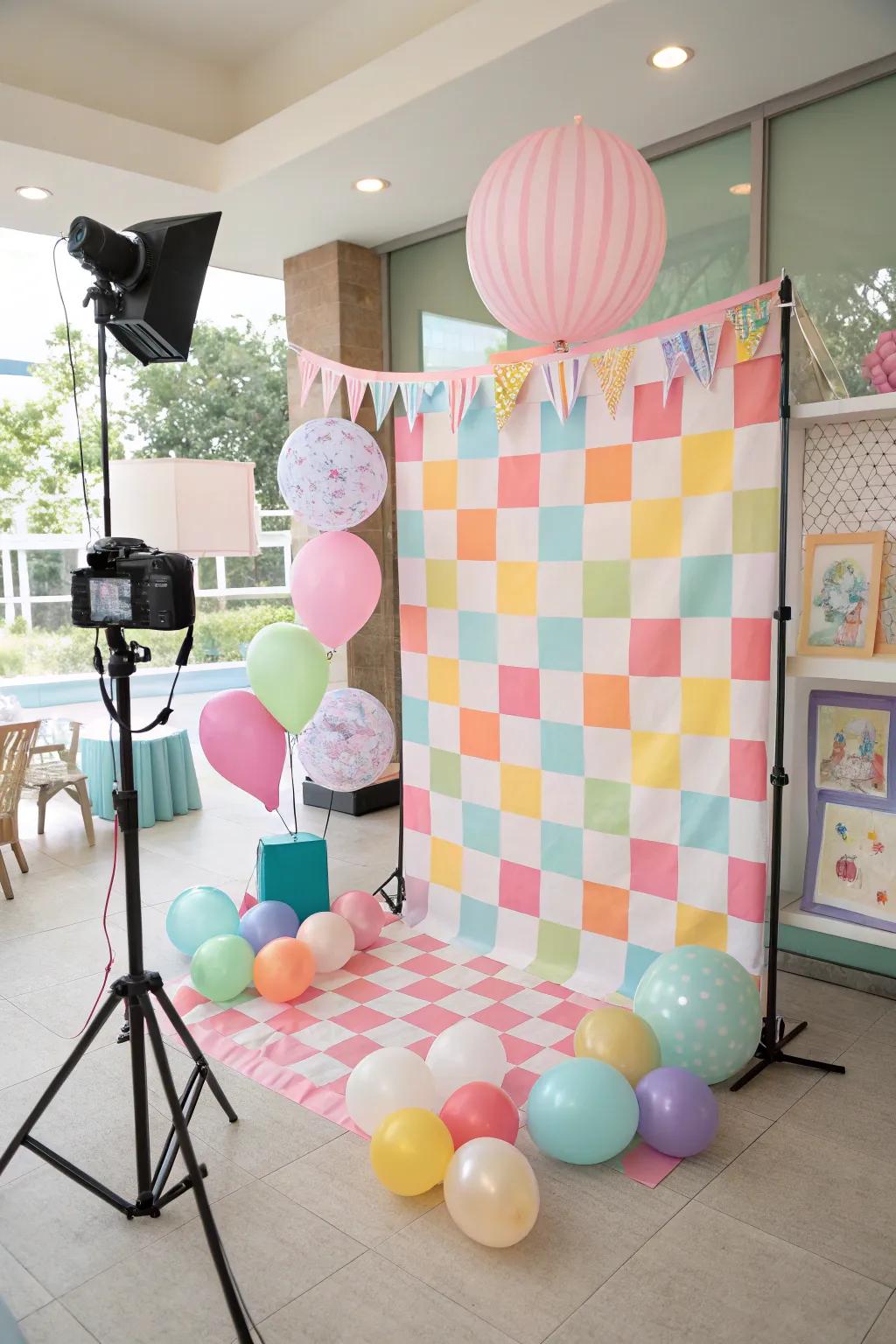 A patterned checkered display sets the stage for unforgettable snapshots.