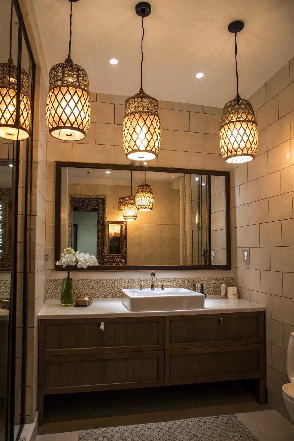Distinct illumination fittings function as fashionable focal elements.