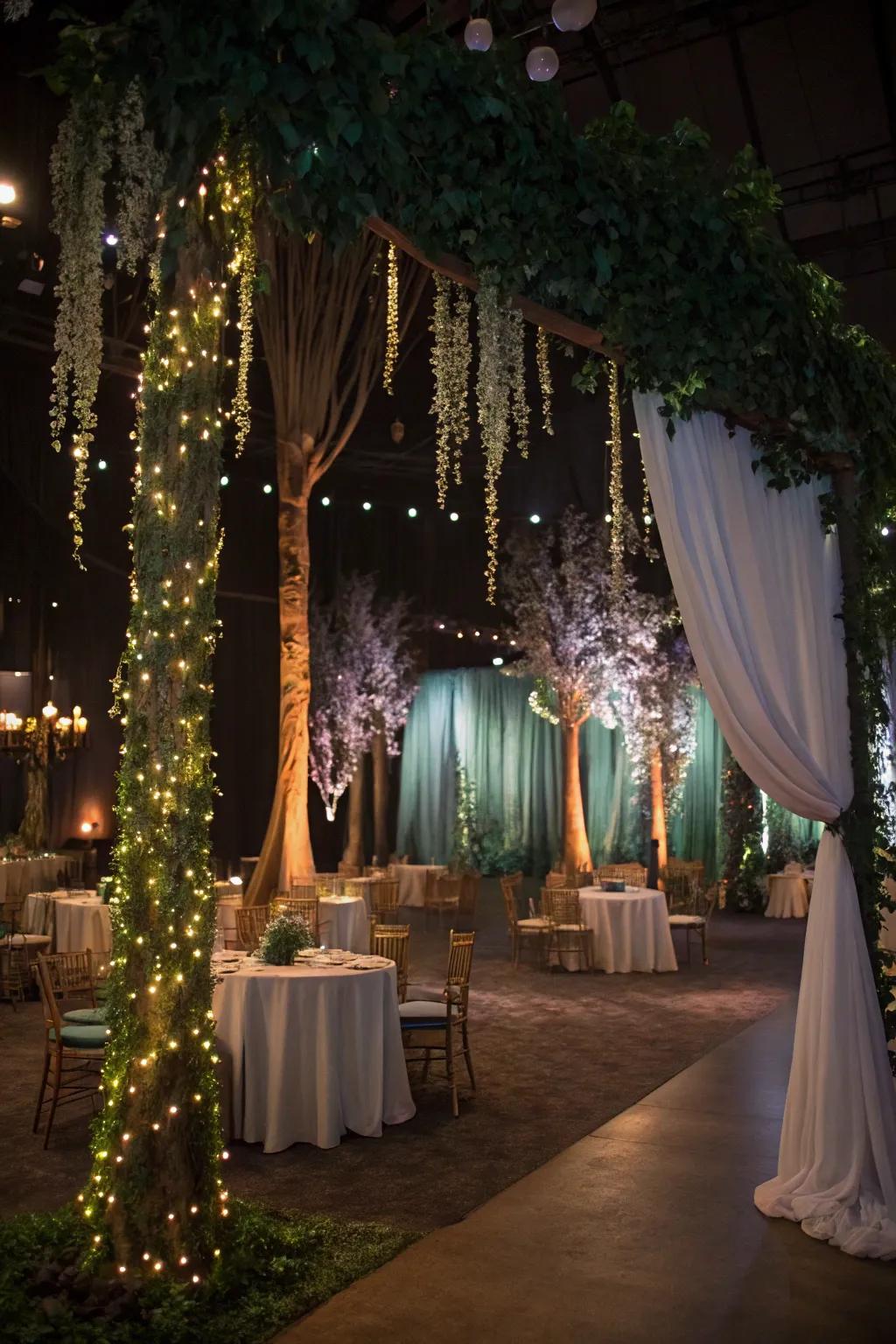 Step into a fairytale utilizing a mystical woodland design.