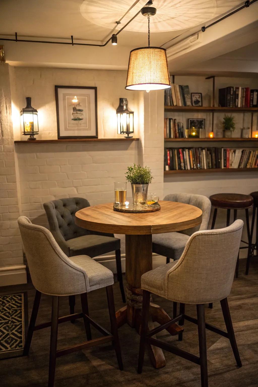 Encourage connection with straightforward circular pub tables.