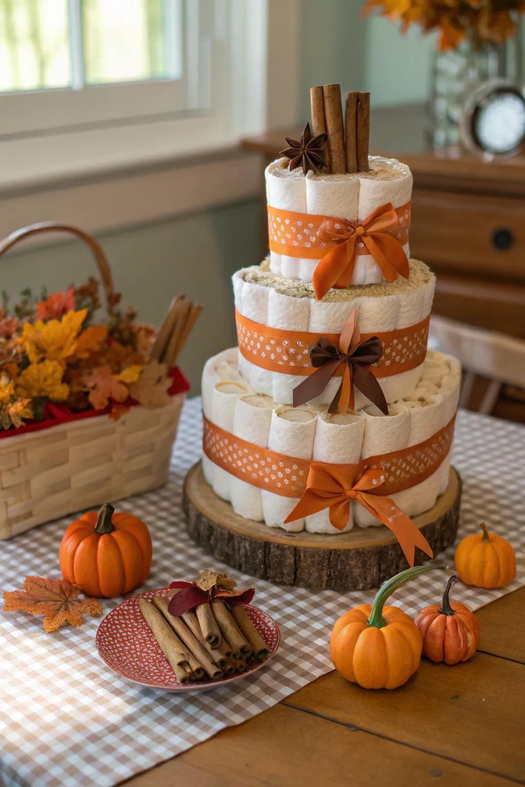 Gourd essence diaper creations envelop the setting with the comforting aromas of autumn.