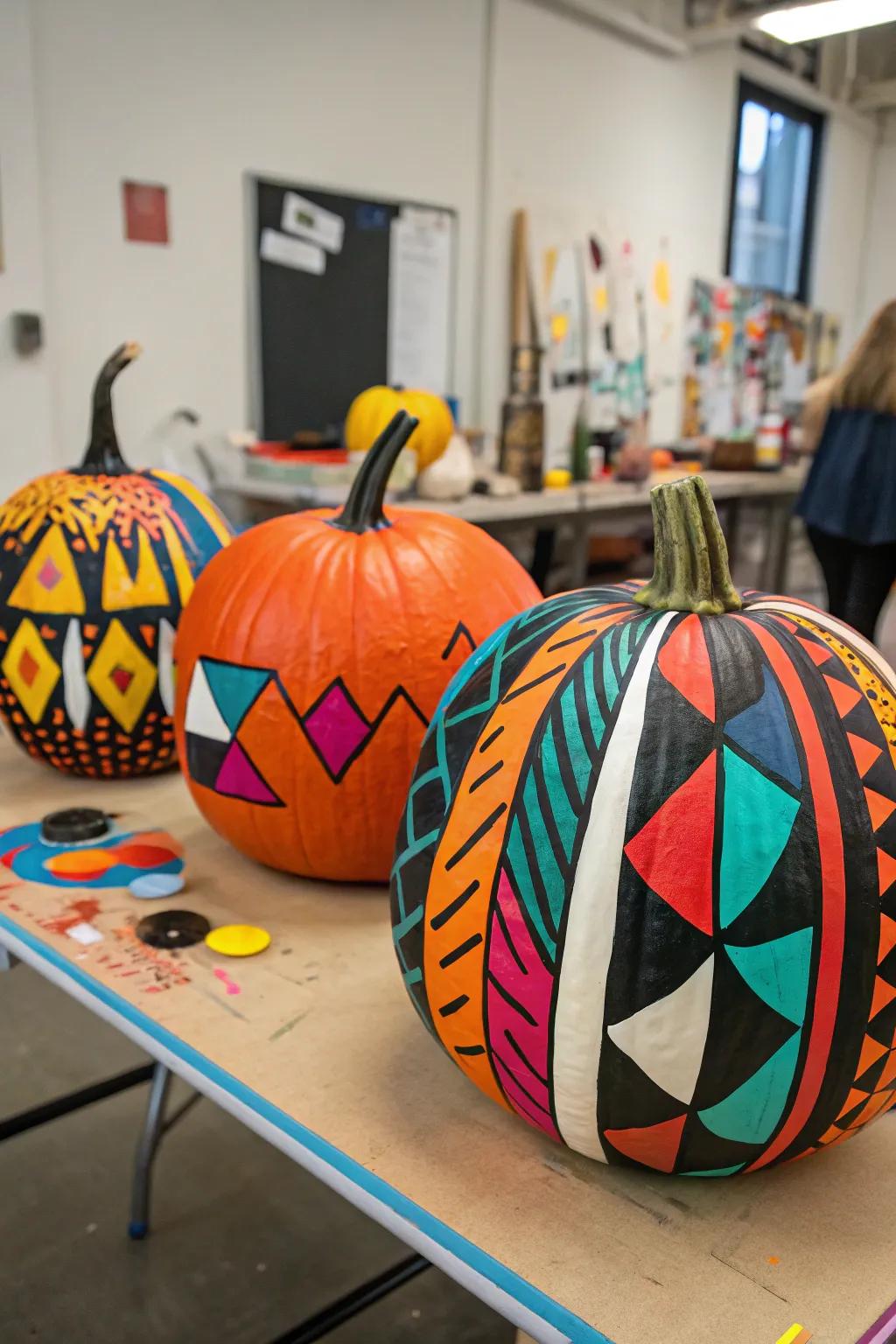 Express your creative flair with unconventional art pumpkin designs.