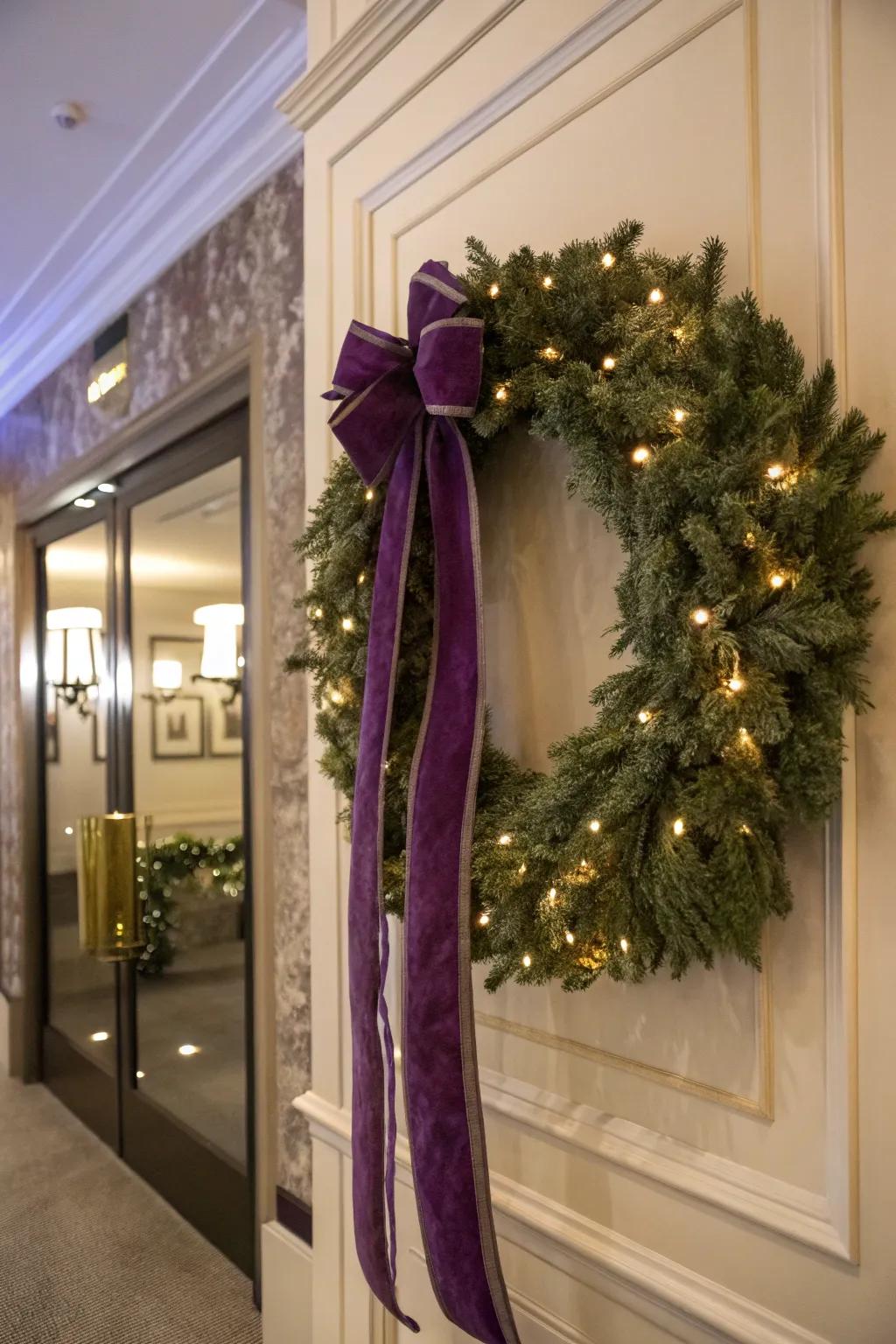Lila velvet introduces sophistication to festive decorations.