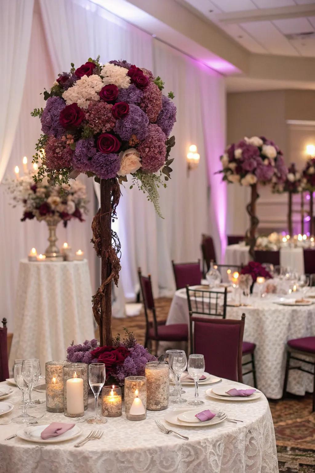 A plum and mauve scheme adds warmth and grace.