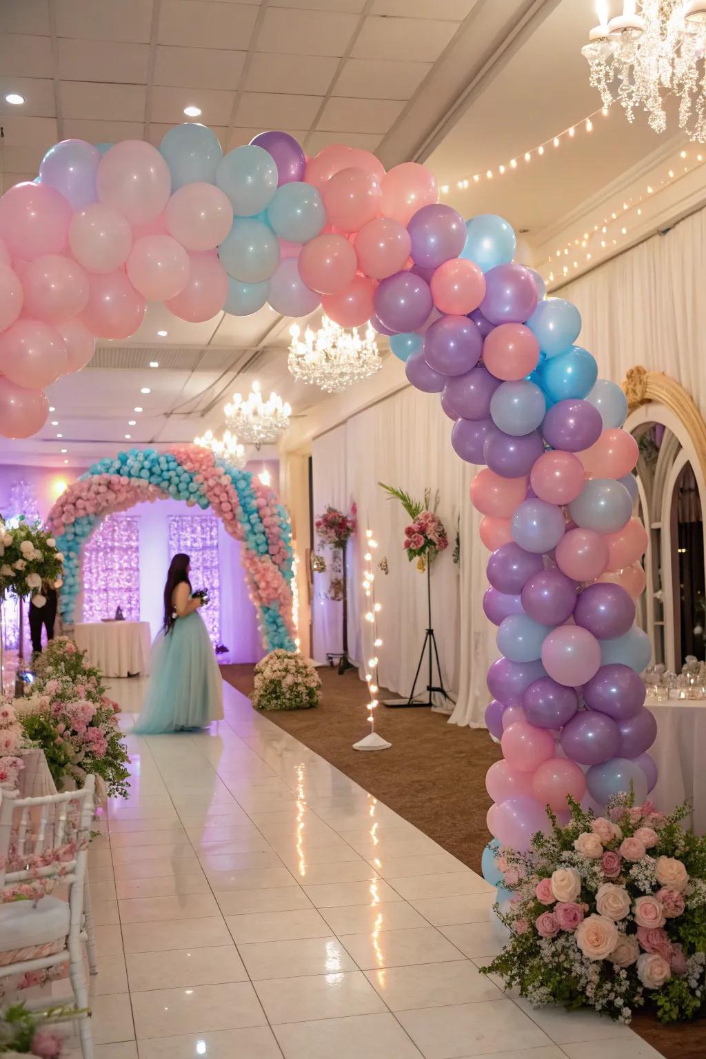 Balloon arches add a playful touch to the decor.