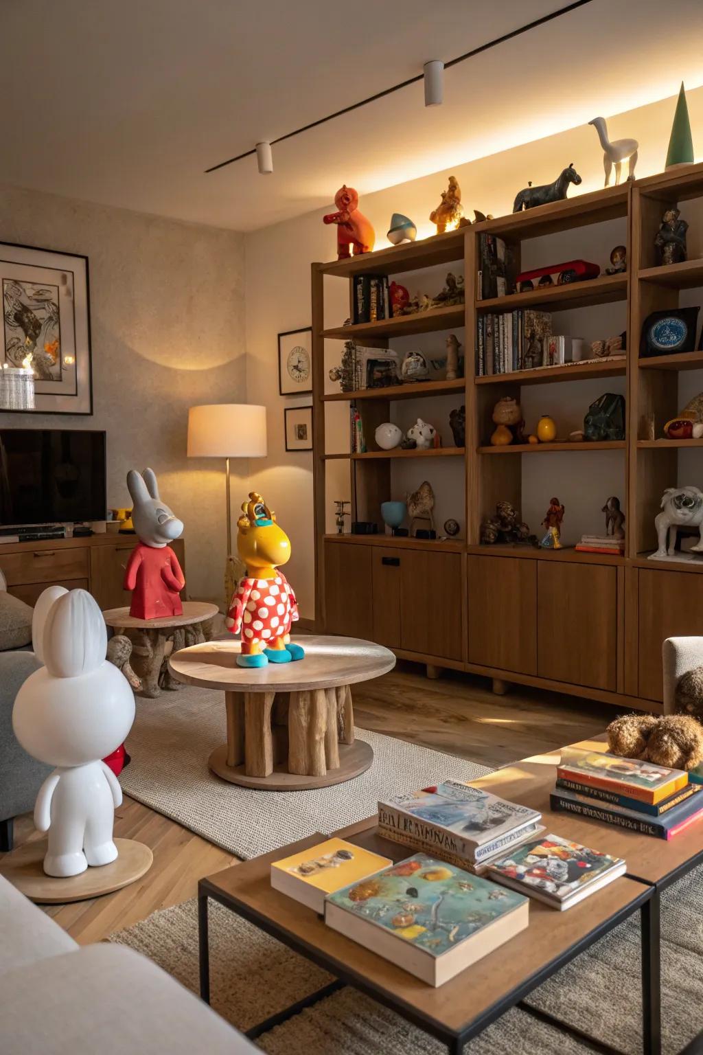 Lively sculptures add playfulness and interest.