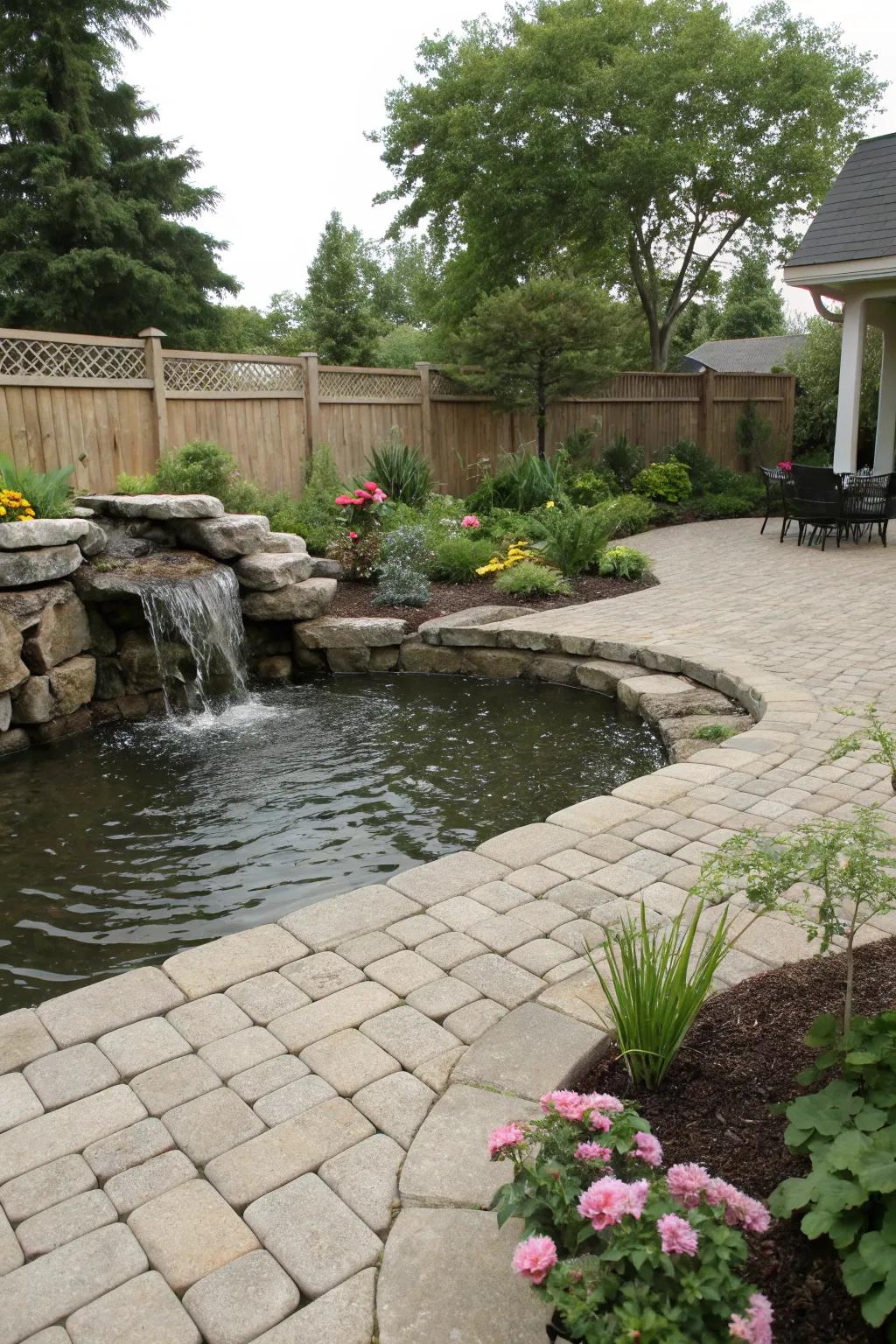 A water feature introduces calming sounds and motion.