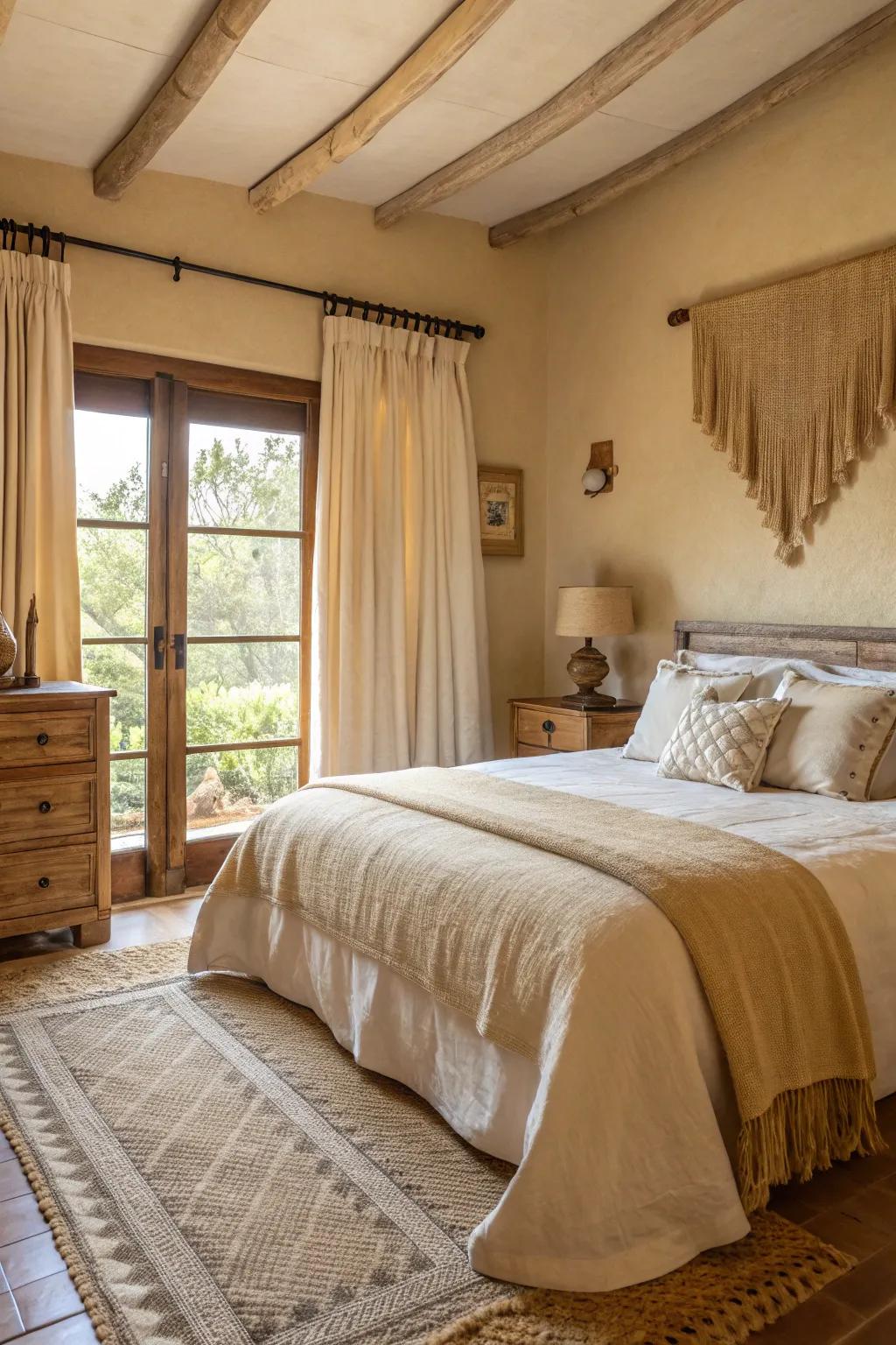 Earthy fabrics provide comfort and a grounded atmosphere.