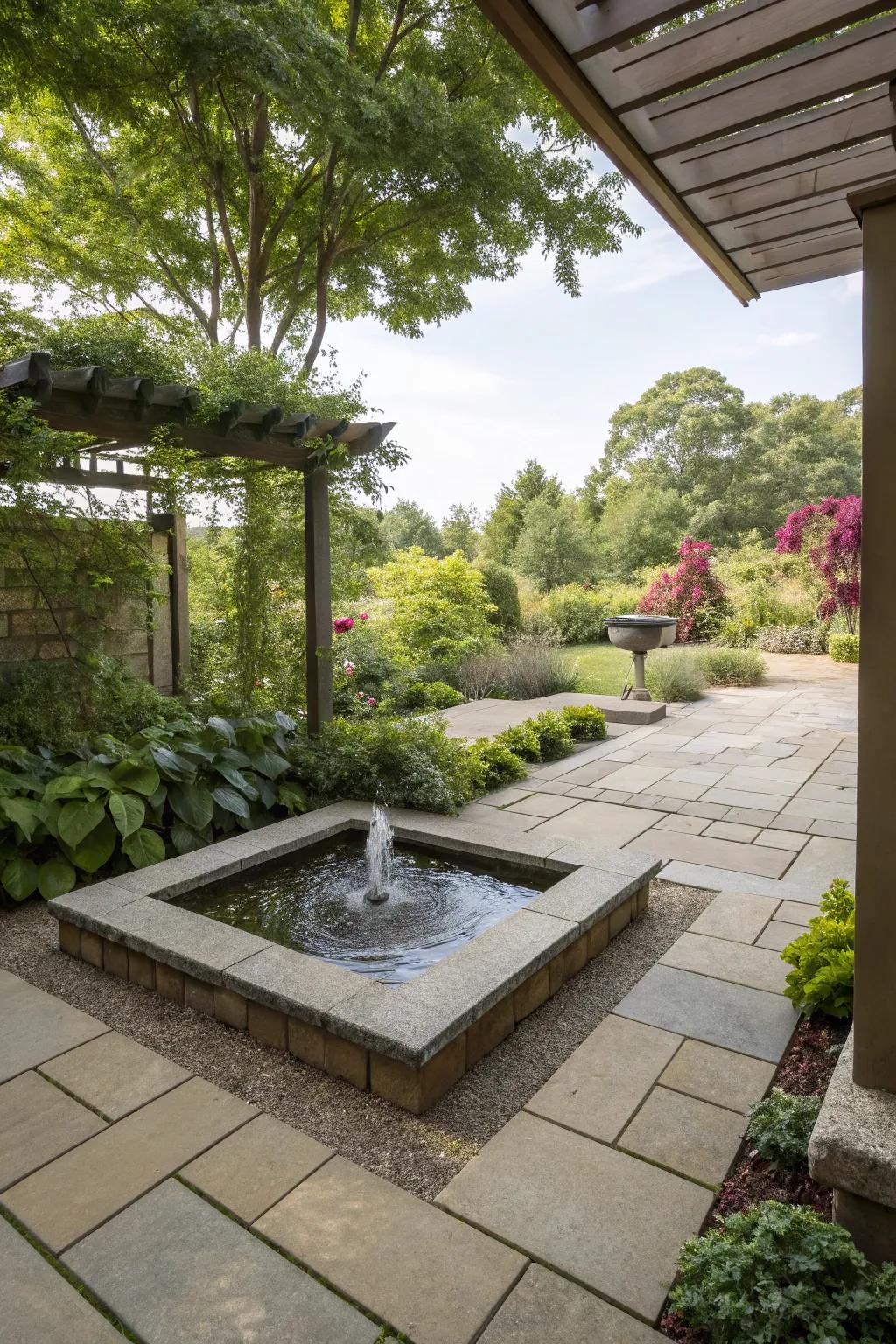 An aquatic element injects tranquility and emphasis.