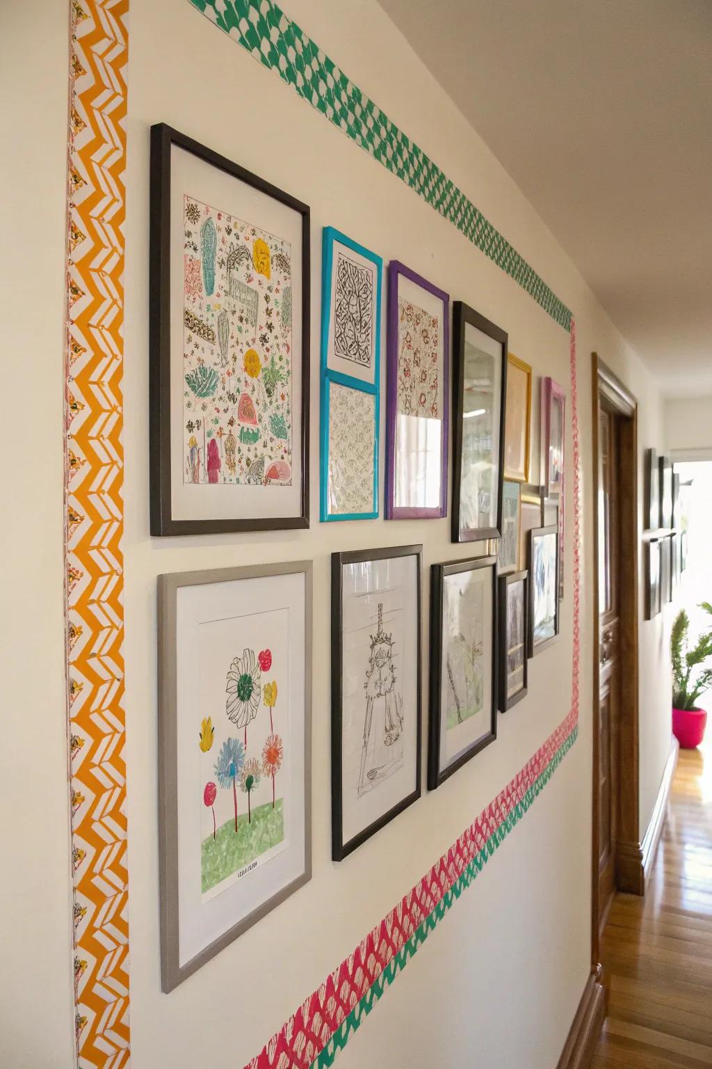 Ornamental tape frames add a creative touch without damage.