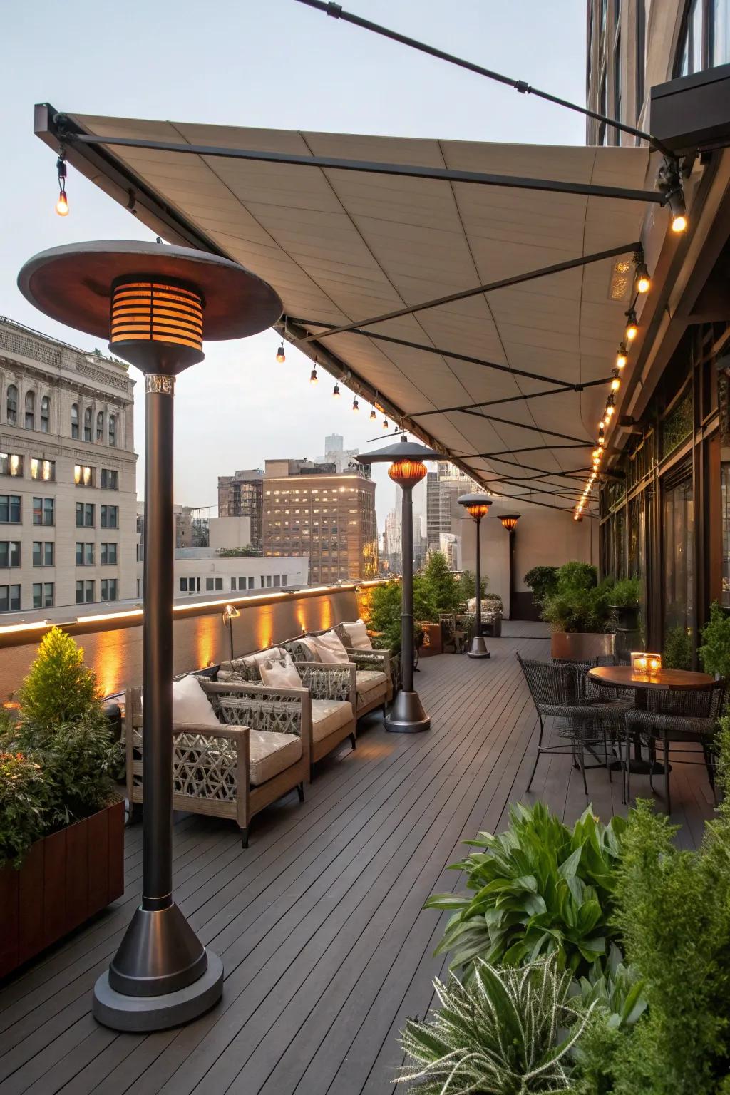 Appreciate your terrace year-round via seasonal adjustments such as warmers and awnings.