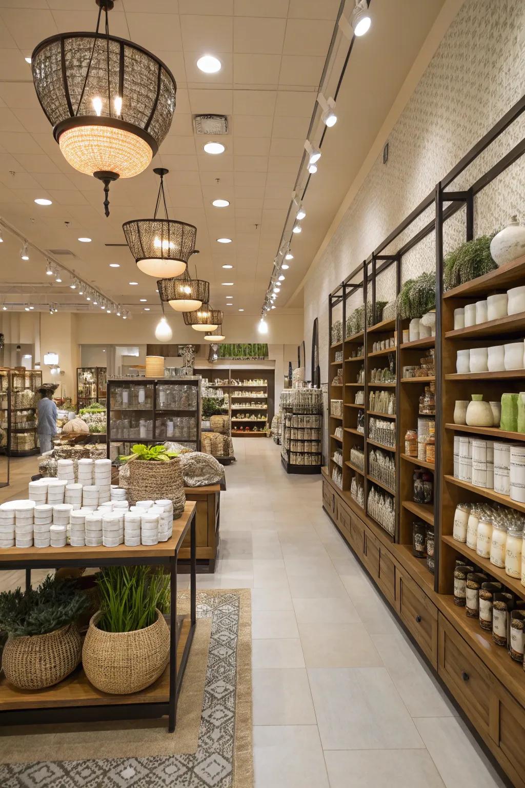 Symmetrical arrangements contribute harmony and balance to retail settings.