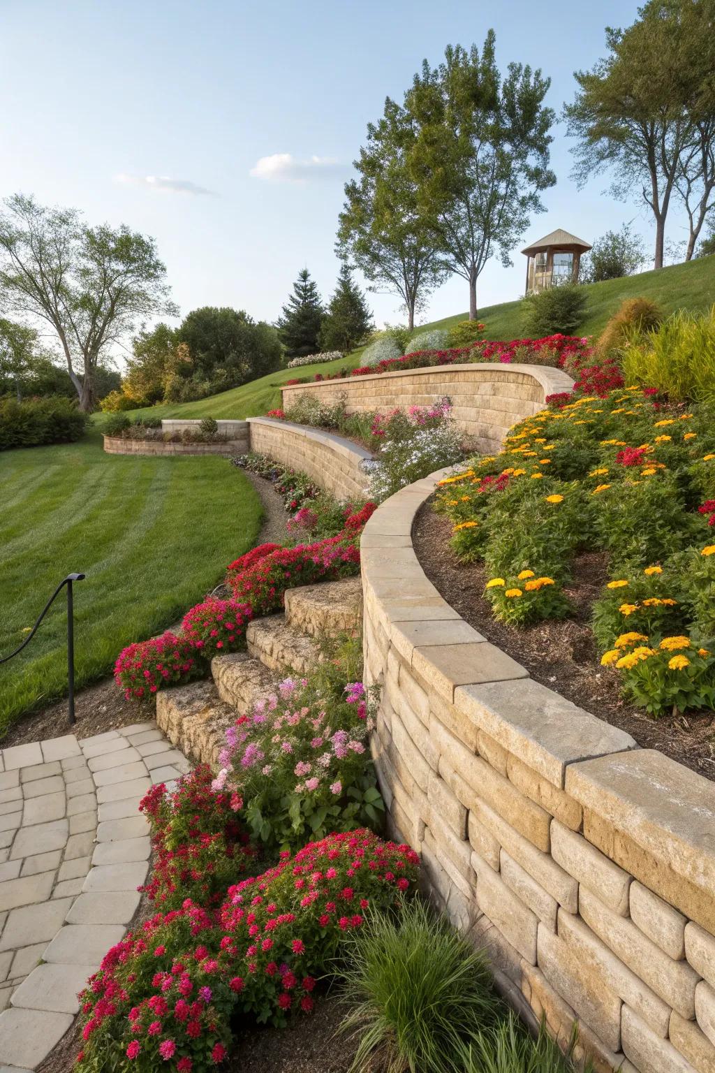 Fluid retaining walls enhance landscape flow.