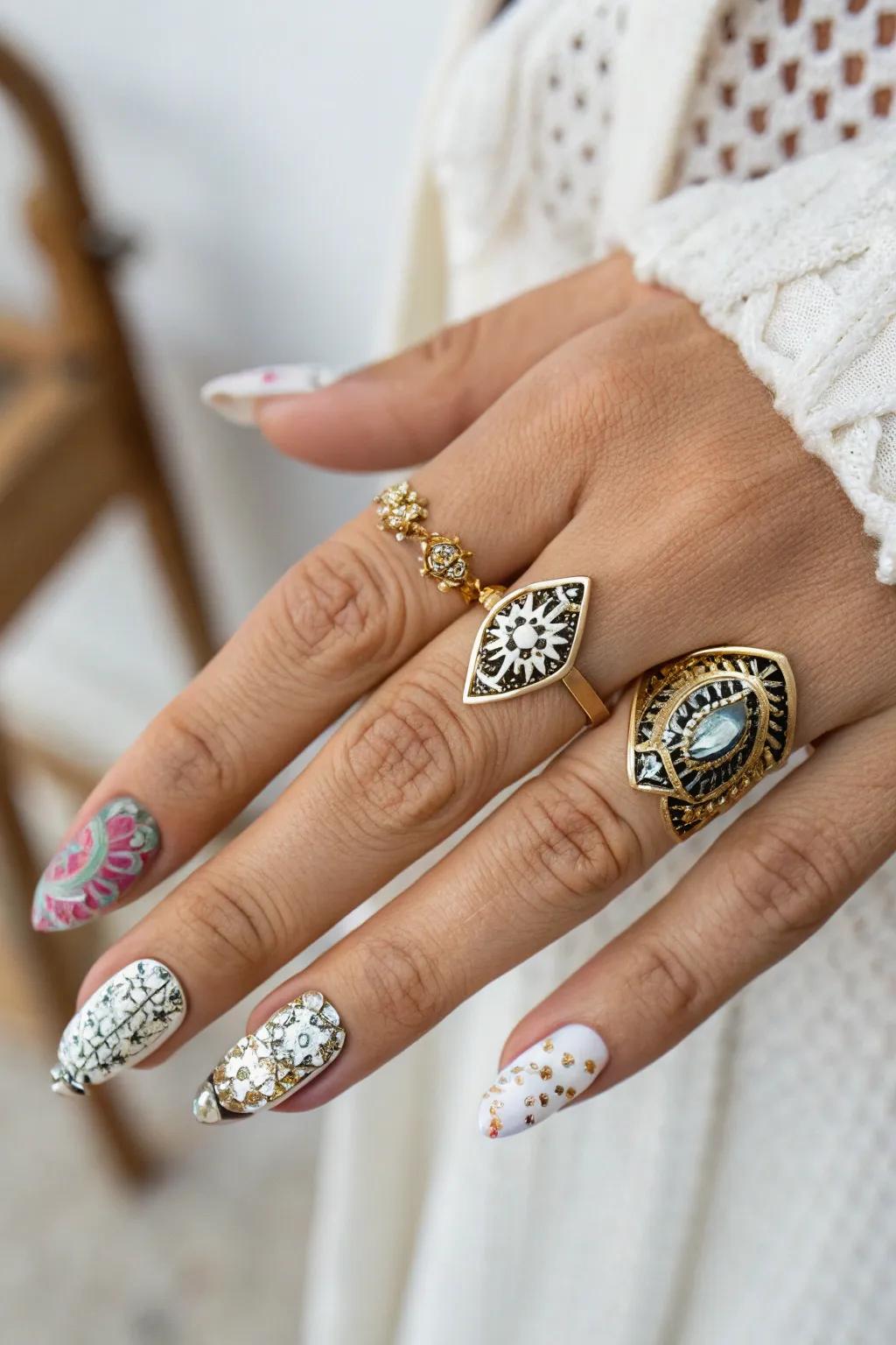 Rings Complementing Nail Art