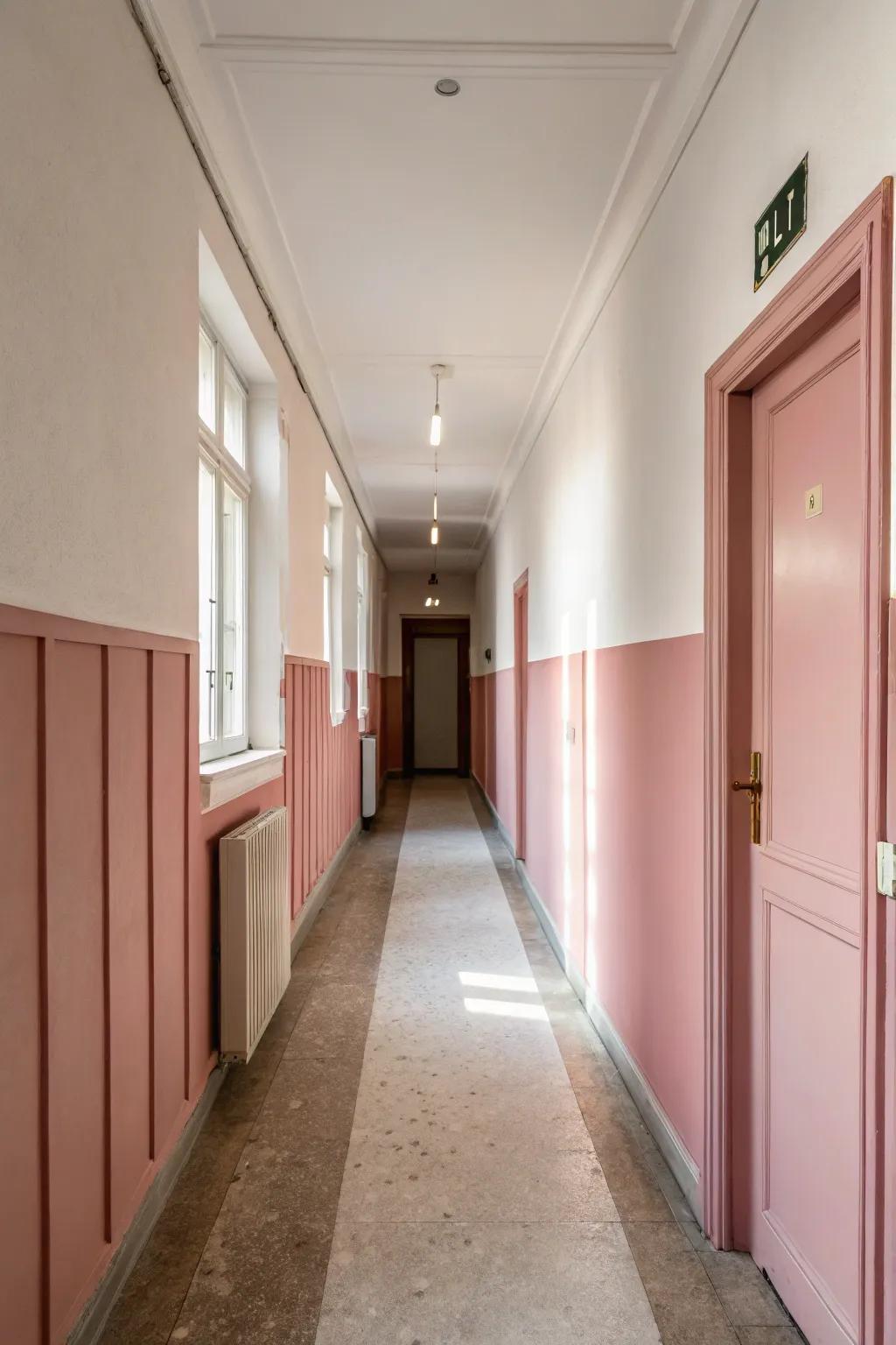 Partially painted walls provide a contemporary and spirited visual.