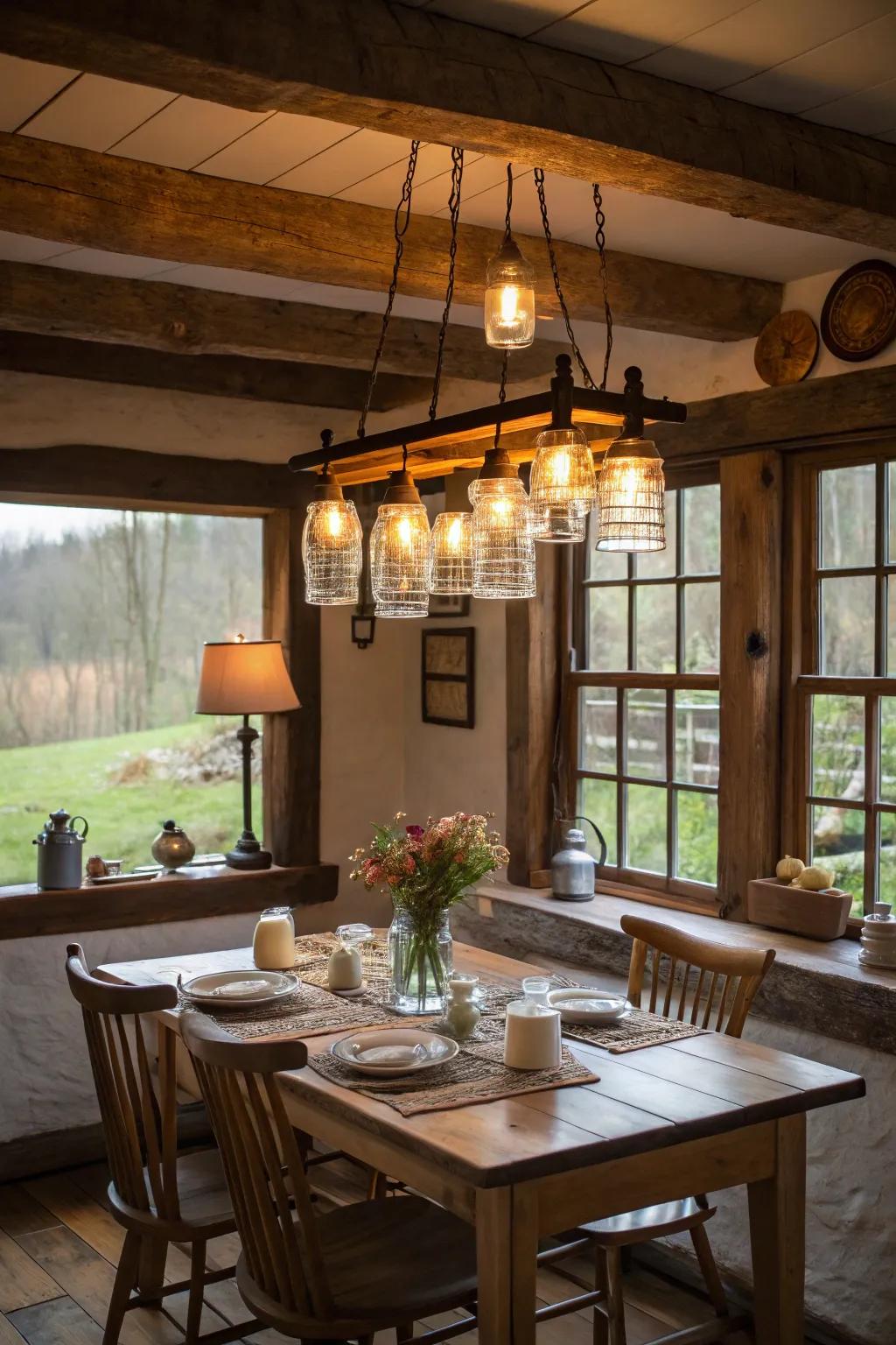 A Jar lamp adds style to this breakfast nook.
