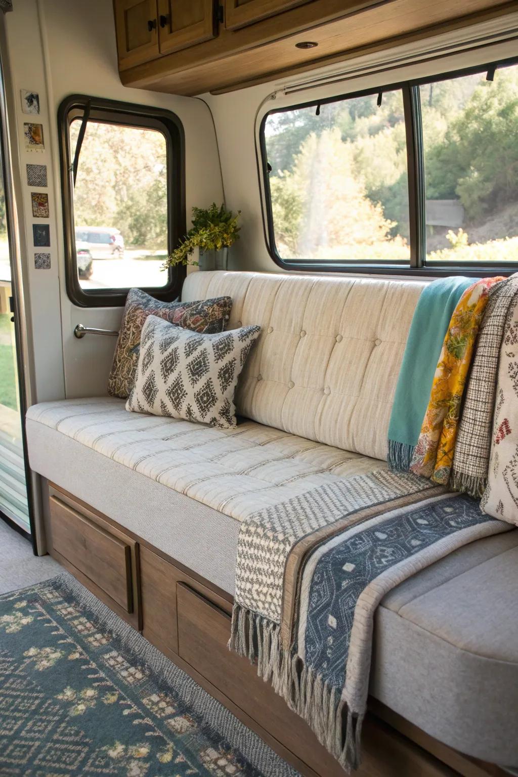 DIY upholstery creates a customized RV experience.