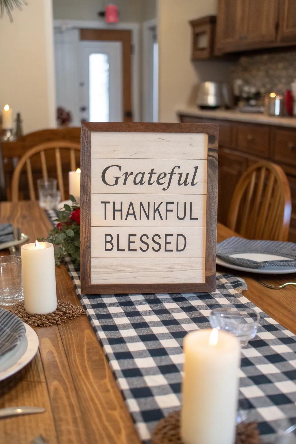 Celebrate gratitude and family with a heartfelt sign.