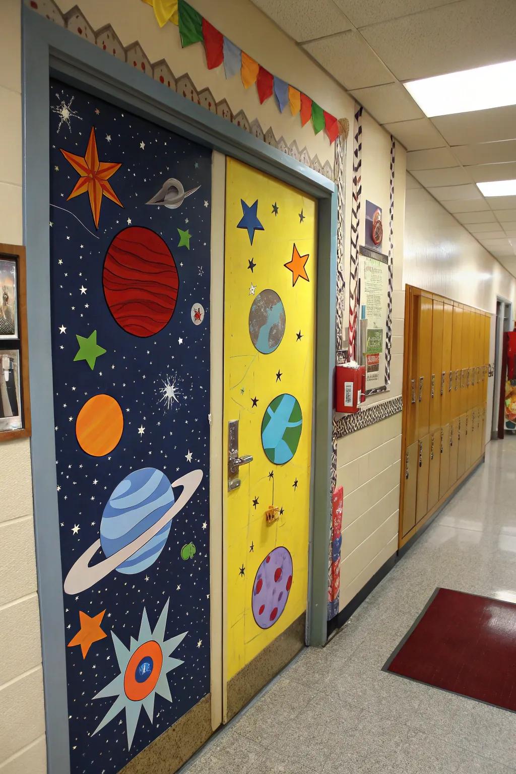 A cosmic space traveling concept on an academic entrance.