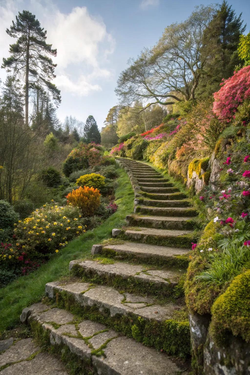 Winding steps provoke exploration and escapade.