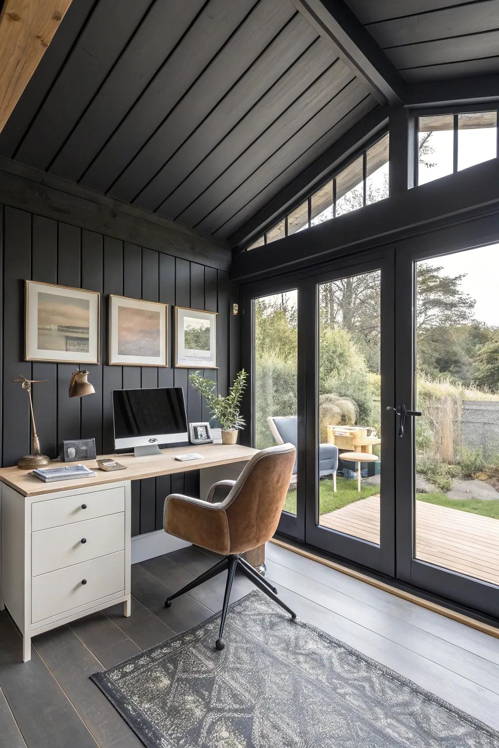 Refined matte black boards in a modern home office.