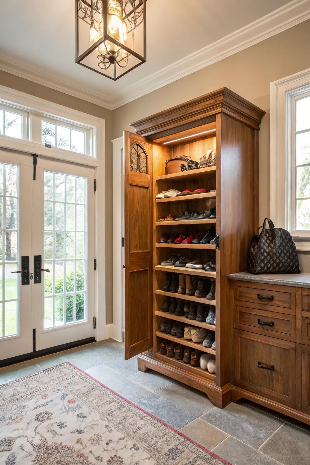 A bespoke built-in footwear closet suited for the foyer.