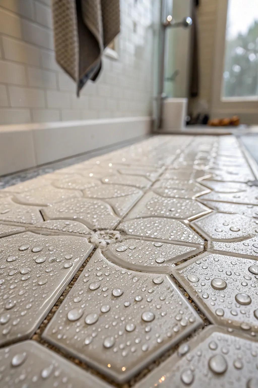 3D floors fashion a visually striking and textured shower base.