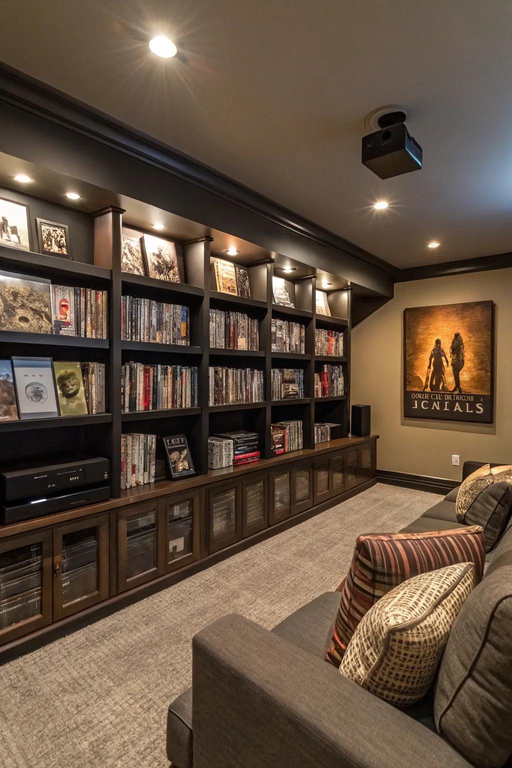 Wall ledges adding practicality and flair to a cinema space.