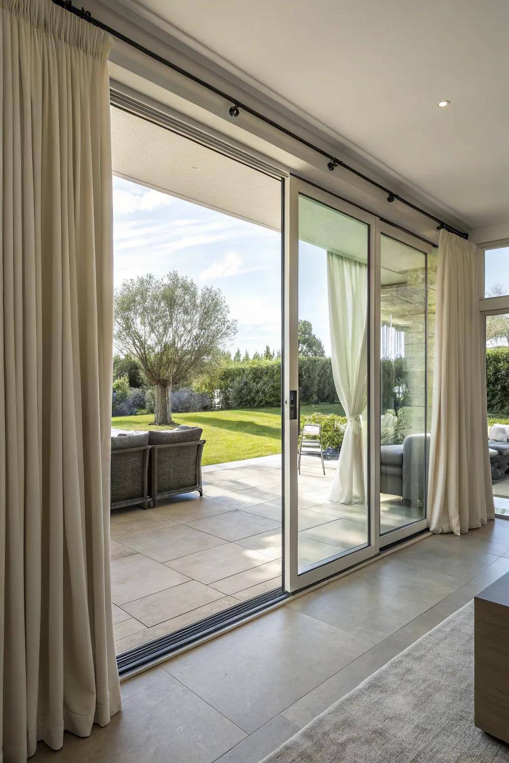 Modern luxury and convenience are combined in motorized curtains.