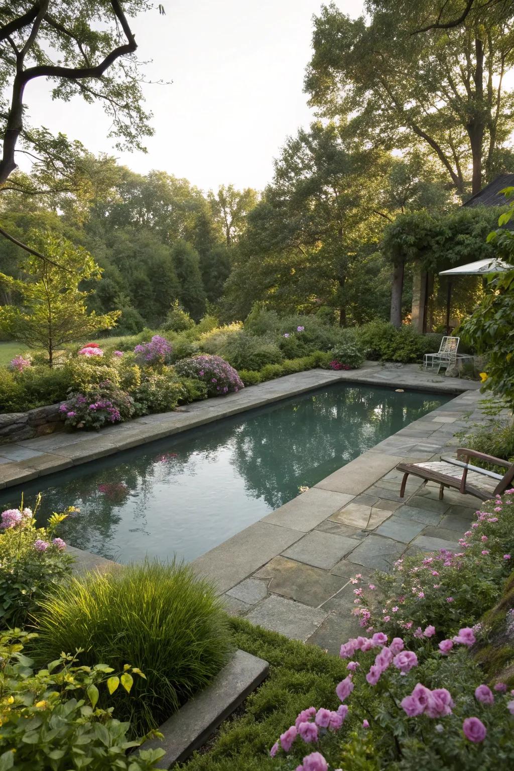 Camouflaged pool smoothly blending with the landscape.