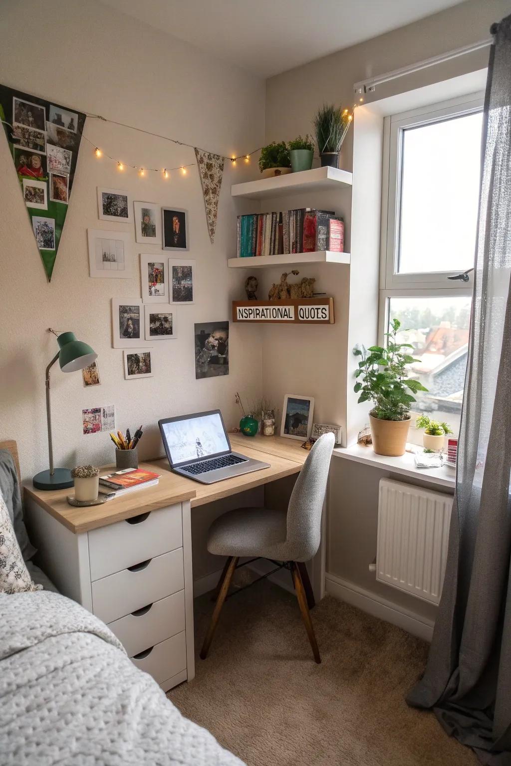 Corner desks make the most of unused space.